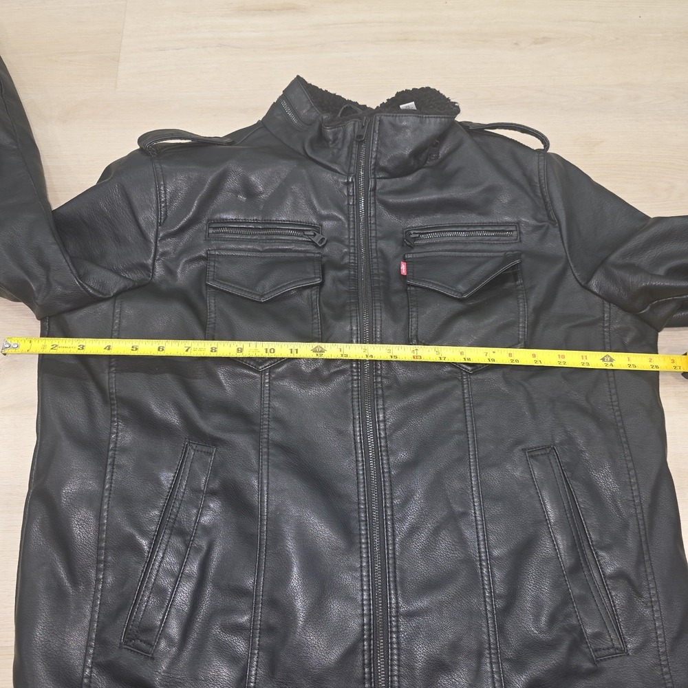 Levis Faux Leather Jacket Coat Sherpa Lined Black Aviator Bomber Size XL - Picture 6 of 15